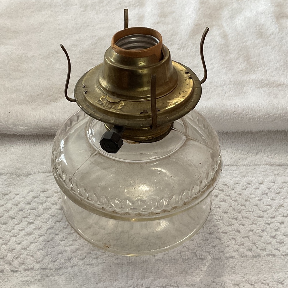 Vintage Glass Oil Lamp with Brass Accents